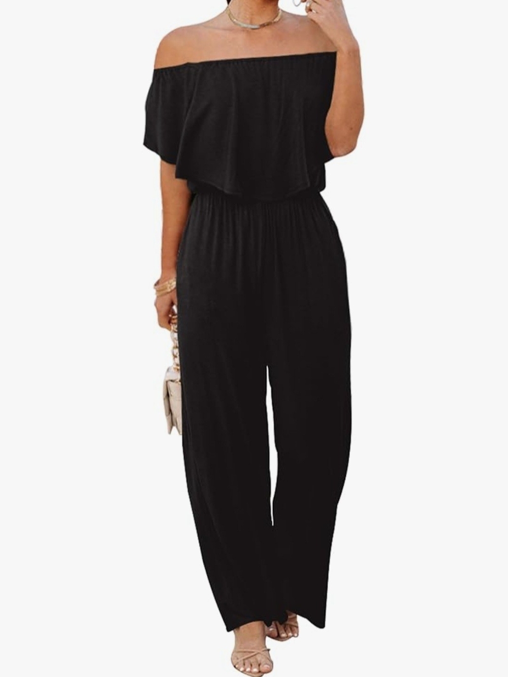 Off-Shoulder Black Wide-Leg Jumpsuit